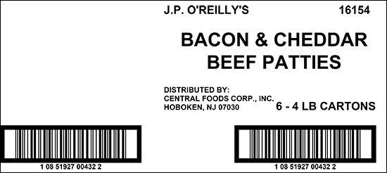 Label, Shipping Case, Bacon and Cheddar Beef Patties