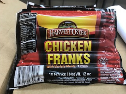 Label, recalled chicken franks