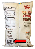 Bag Back, UPC code under ingredient label