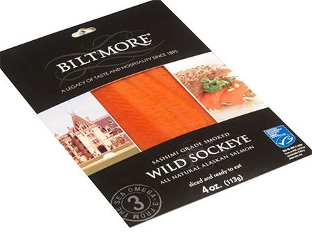 Biltmore Wild Smoked Sockeye Salmon, Net Wt 4 oz (front label)