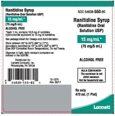 Product label, Ranitidine Syrup (Ranitidine Oral) 15 mg/mL, Alcohol free Rx only