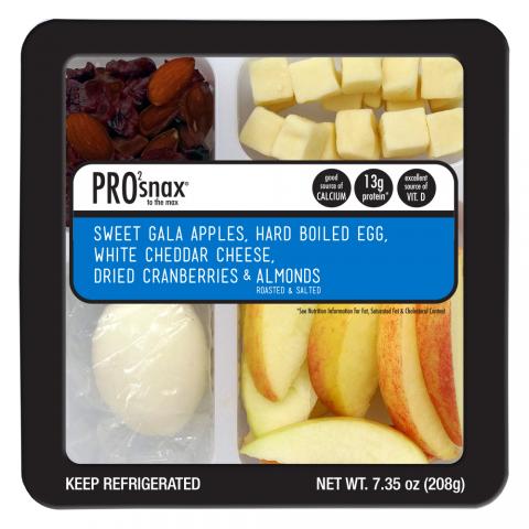 Label, Pro2Snax To The Max Gala Apples/Hard Boiled Egg/White Cheddar/Almond & Craisin