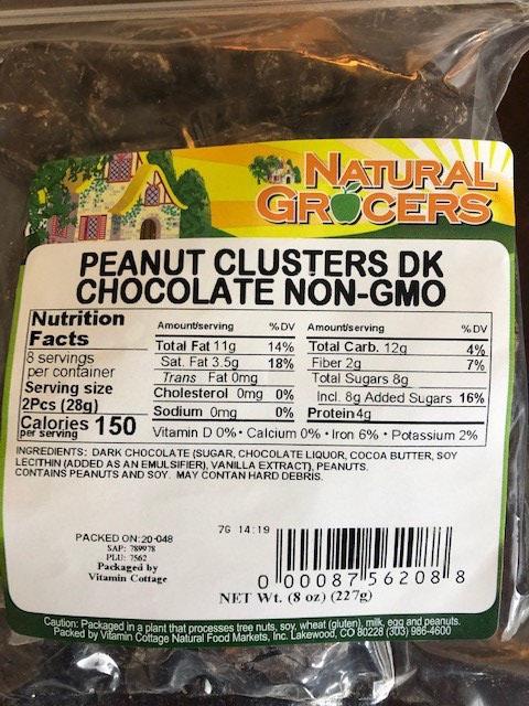 Product image Natural Grocers Peanut Clusters DK Chocolate Non-GMO 8 oz
