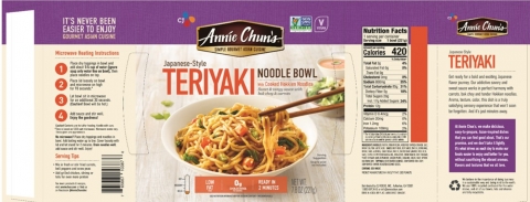 Package labeling, Annie Chun’s Japanese-Style Teriyaki Noodle Bowls