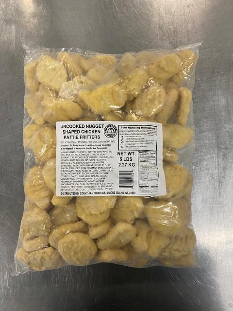 Correct Product Package Label: Uncooked Nugget Shaped Chicken Pattie Fritters