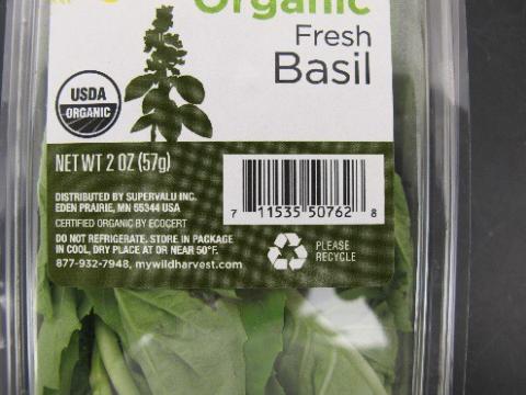 Organic Fresh Basil, 2 oz, Label example