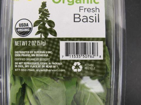 Organic Fresh Basil, 2 oz, Label example