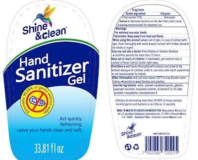Shine & Clean Hand Sanitizer Gel, front and back labels, 33.81 fl oz