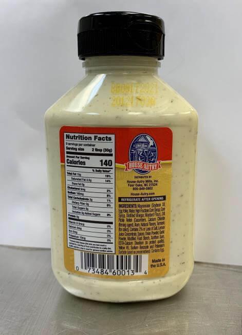 Labeling, House Autry Tartar Sauce, back