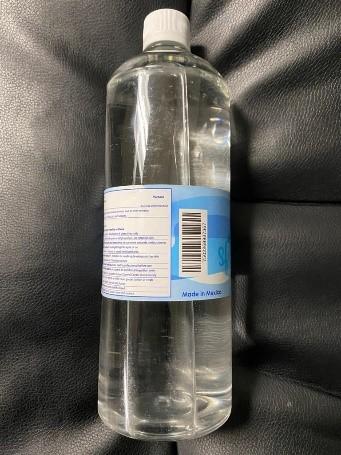 Soho Fresh 70% Rubbing Alcohol in 33.81 oz. clear plastic bottles, back view