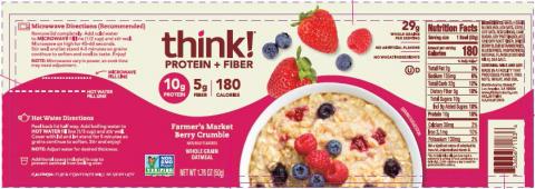 think! Protein fiber oatmeal farmer’s market berry crumble label