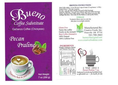 Label, Bueno Coffee Substitute Pecan Praline