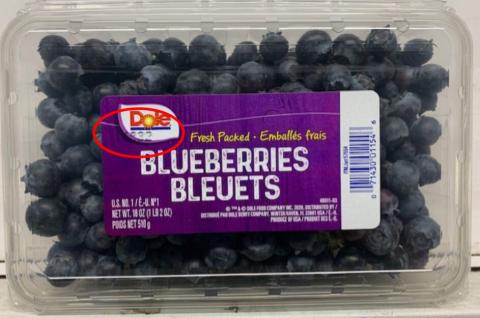 Label, Dole Fresh Blueberries example of lot code