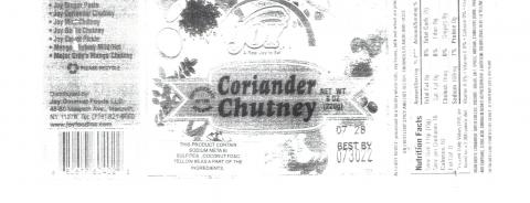 Image – Coriander Chutney, NET WT 8OZ