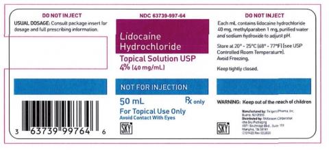 Lidocaine Hydrochloride Topical Solution USP 4% (40 mg/mL), 50 mL, NDC 63739-997-64