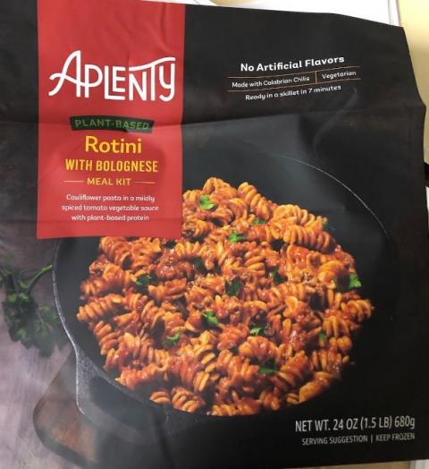 Aplenty Rotini with Plant based Bolognese Meal Kit, Front Label