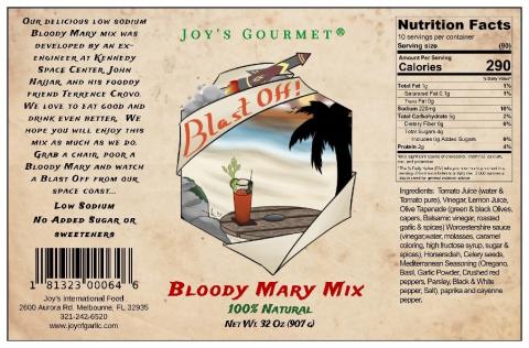 JOY’S GOURMET BLOODY MARY MIX - Label