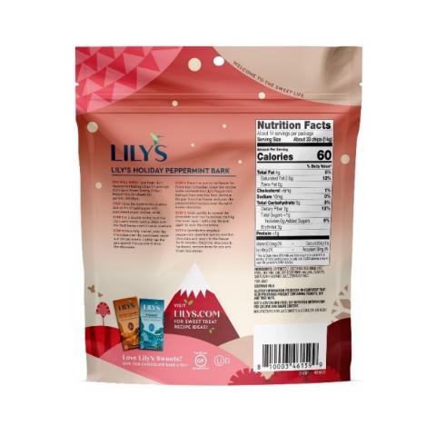 Back of package, Lily’s Peppermint Flavor Baking Chips