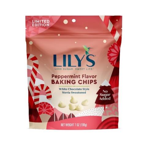 Front of package, Lily’s Peppermint Flavor Baking Chips