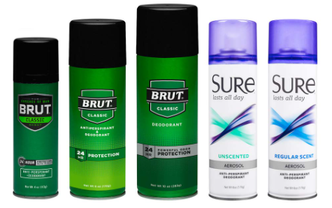 Picture of recalled Sure and Brut sprays