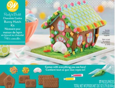 Front of Package  – Wilton, Ready to Build Chocolate Cookie Bunny Hutch Kit