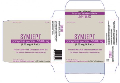 “SYMJEPI (epinephrine injection) USP 0.15 mg, (0.15 mg/0.3 mL)”