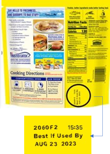 “Nutrition Facts, Cooking Directions, Best if Used By AUG 23 2023”