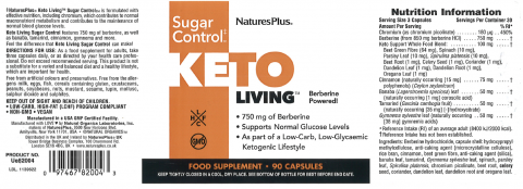 NaturesPlus, Keto Living Sugar Control Capsules, Food Supplement, 90 count