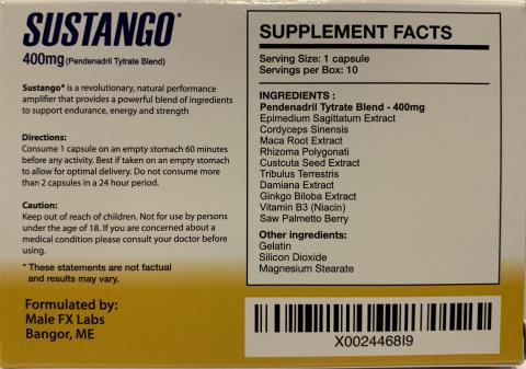 “Supplement Facts, Formulated by: Male FX Labs, Bangor, ME”
