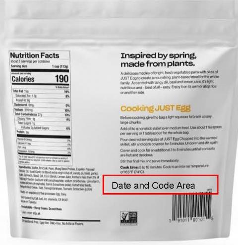Spring Greens, Nutrition Facts and date/code area identified