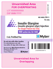 Mylan, Insulin Glargine (Insulin glargine-yfgn) Injection 3 mL Prefilled Pens, showing location of UPC, Lot Code and Expiration information