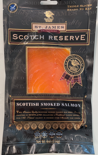 Label, front of package St. James Smokehouse Scotch Reserve Scottish Smoked Salmon