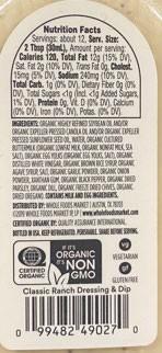 Back Label – Nutrition Facts and Ingredients