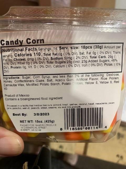 Label – Candy Cory Nutritional Facts, Ingredients, Best By, and UPC Code