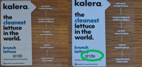 Label Image – kalera, krunch lettuce, with coding