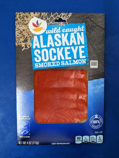 Image – Product Labeling, Giant Brand Wild Caught Alaskan Sockeye Smoked Salmon, 4oz