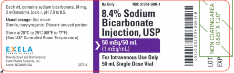 Sodium Bicarbonate Injection, USP, 8.4%, 50 mEq/50 mL vial, Carton NDC: 51754-5001-5; Vial NDC: 51754-5001-1