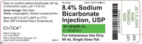 Sodium Bicarbonate Injection, USP, 8.4%, 50 mEq/50 mL vial, Carton NDC: 72572-740-20; Vial NDC: 72572-740-1