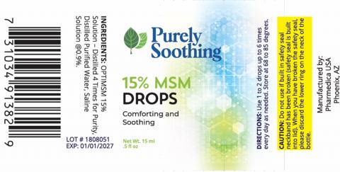 Retail unit label, Purely Soothing 15% MSM Drops, Net Wt. 15 ml