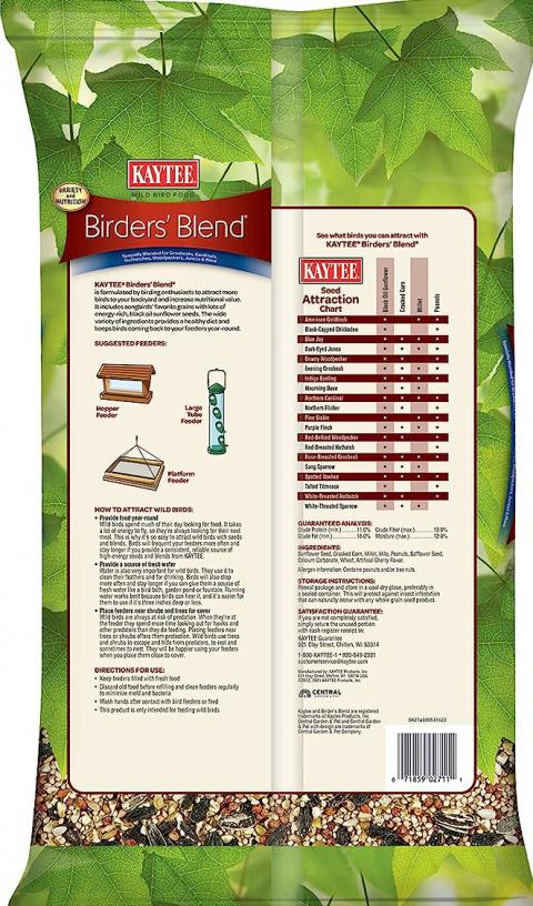 Back Label, Kaytee Wild Bird Birders Blend