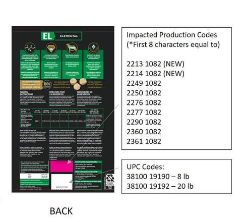 Back Label, Impacted Production Codes and UPC Codes