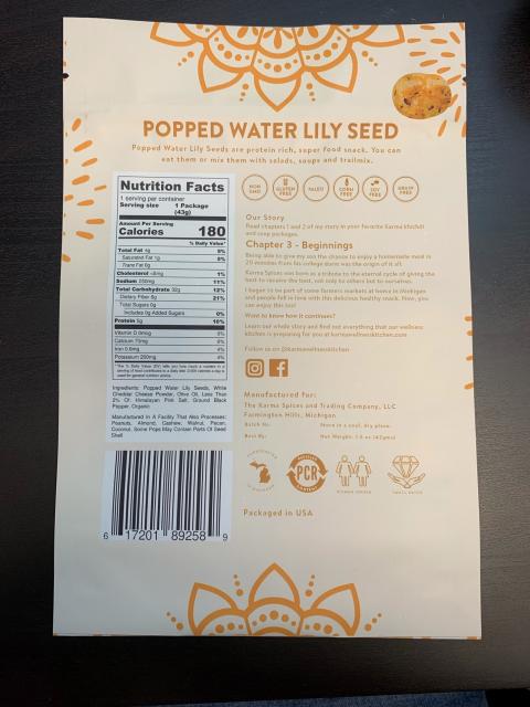 Image 2 – Labeling, product back, Popped Water Lily Seed