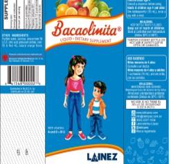 Etiqueta del suplemento dietético líquido Bacaolinita