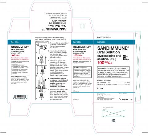 “Carton Label, Sandimunne, Oral Solution, (Cyclosporine oral solution, USP) 100 mg/mL”