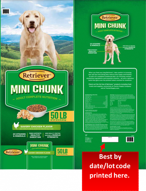 -“Label for retriever Mini Chunk Savory Chicken Flavor, 50 lb.”