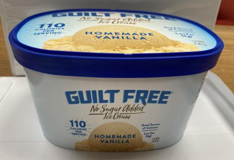 2. “Front Label, Guilt Free No Sugar Added, Homemade Vanilla Ice Cream, 1.5 QTS”