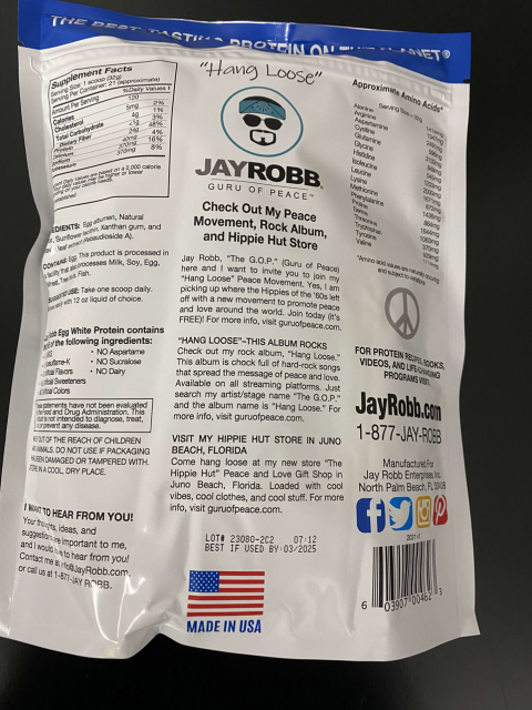 image 2 “back of Jay Robb Vanilla Flavored Egg White Protein, 24 oz”