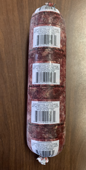 Image 2 – Back of Package, Blue Ridge Beef Raw Pet Food Breeders Choice