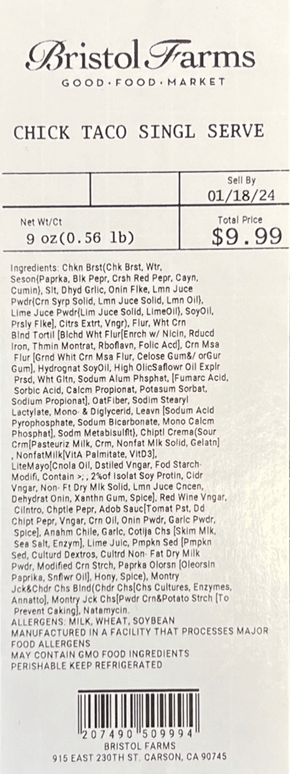 Label for Chicken Street Taco Kit
