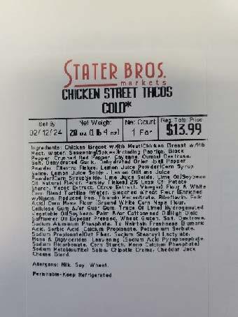 Label for Chicken Street Taco Kit